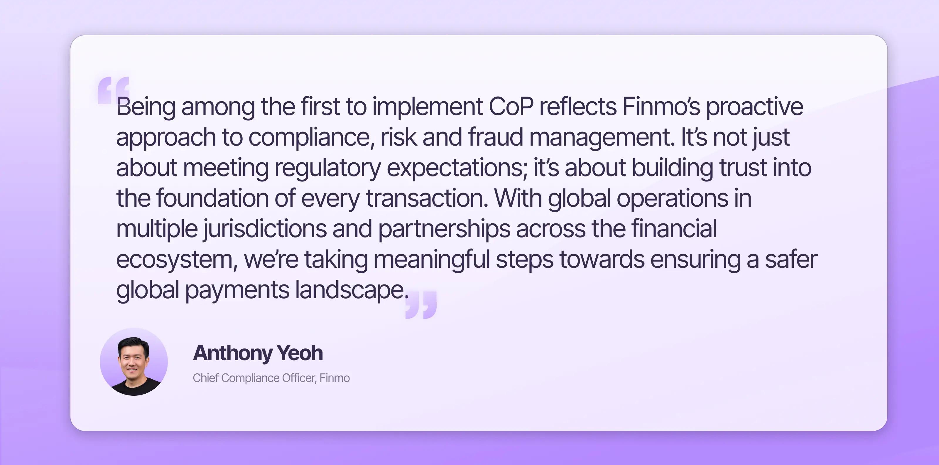 Anthony Yeoh Chief Compliance Officer of Finmo